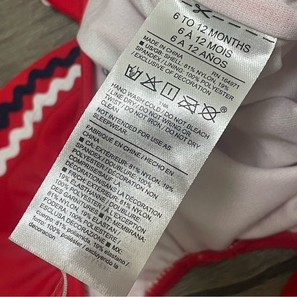 Janie and Jack Swimsuit Girls Red White Ruffle One Piece Ric Rac Retro Sz 6-12 M - Picture 5 of 7